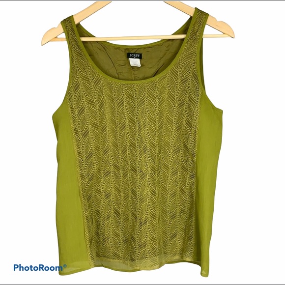 J. Crew Tops - J Crew Green Leaves Lace Lined Tank Cami Top -391